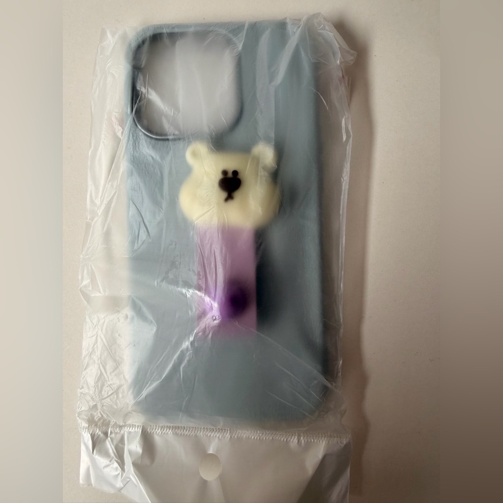 Kawaii Bear iPhone 14 Pro Case Purple Grip Soft Girl Aesthetic
